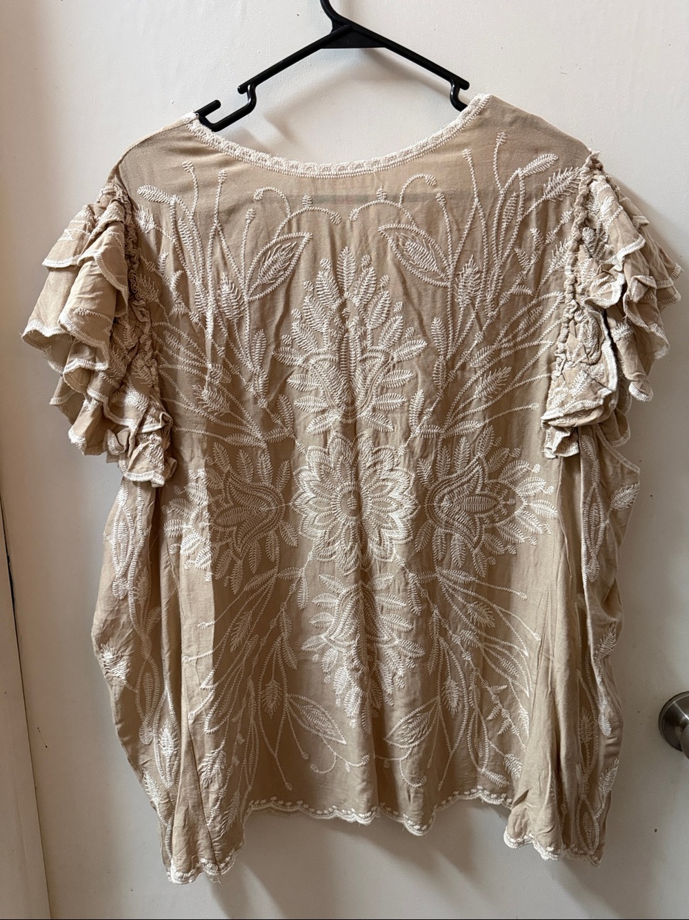 Solitaire Beige Embroidered Ruffle Sleeve Blouse - Picture 2 of 2